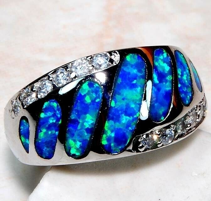 Australian Opal Inlay 925 Solid Sterling Silver Ring Sz 6 GA3-4