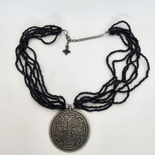 INC Black Beaded Statement Necklace Filigree ...