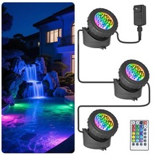 3 PCS Submersible LED Pond Lights Color Changing IP68 Waterproof Remote