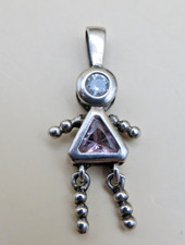 Sterling Silver Birthstone Baby Kid Pendant October Pink Girl 1.25" Charm 1179