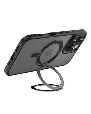 iPhone 16 Pro Max Case with 360° Swivel Ring Stand, Heavy-Duty, Black