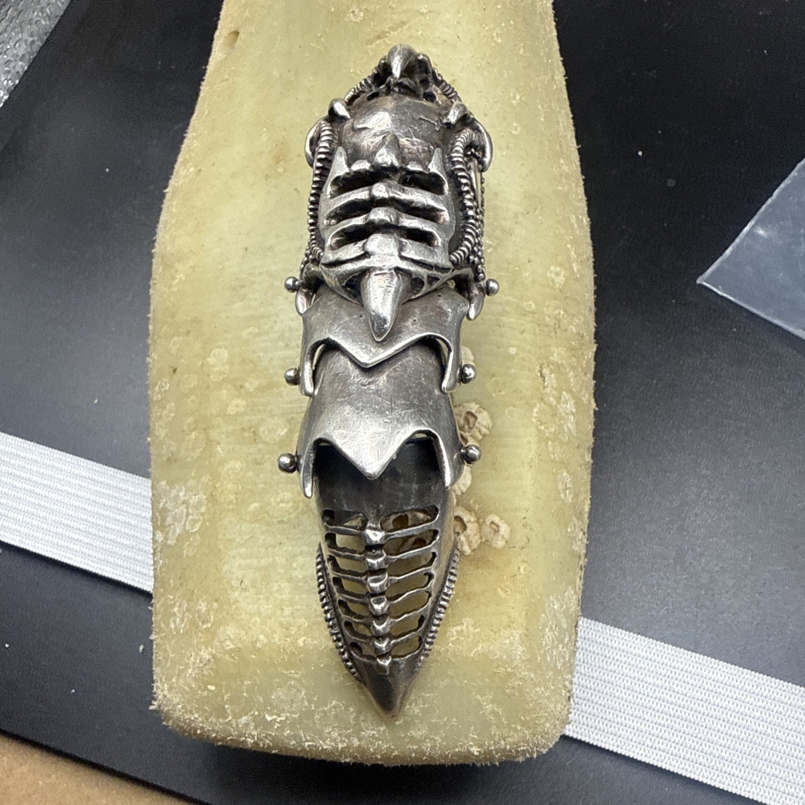 Heavy Sterling Silver Articulated Armor Ring – Full Finger Gothic Ring 10