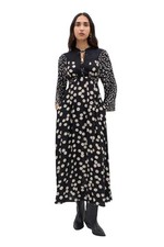 Rixo Anela Tie Neck Dress in Daisy Black Large Womens Long Maxi Gown
