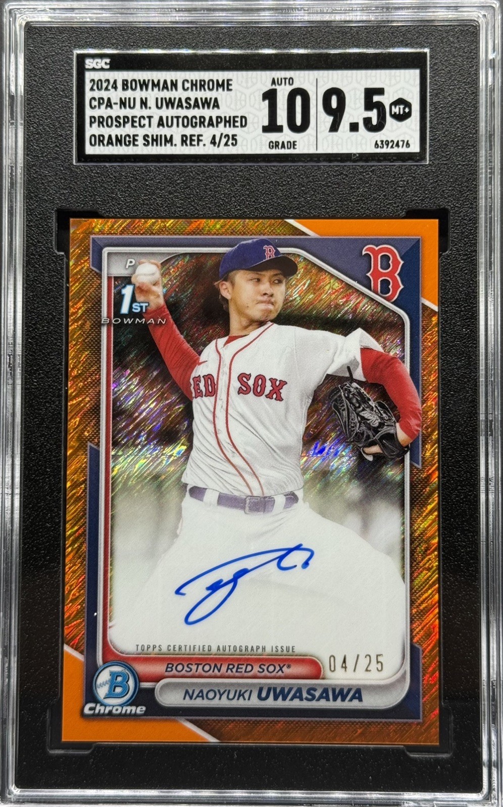 NAOYUKI UWASAWA 2024 BOWMAN CHROME 1ST ORANGE SHIMMER REF AUTO /25 Red Sox RC