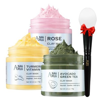 3 Pack Clay Mask Set Turmeric Vitamin C Clay Mask -Rose Facial Mask -Avocado ...