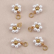 Imitation Pearl Charms Pendants for DIY Jewelry Making Steel Look Flower 20pcs