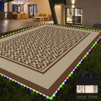 #ad Pafolo Outdoor Rug Waterproof 5#x27;x8#x27; Reversible Patio Rug with Lights 4 Rug Sta $73.94
