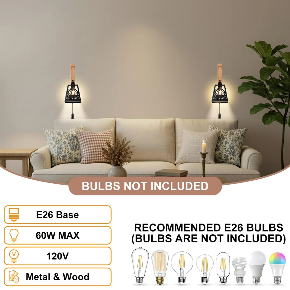 Lámpara de Pared Enchufable, Soporte de Estante de Madera de Metal Mate Oso Apliques Rústicos Lámpara de Pared... Foto 2 de 4