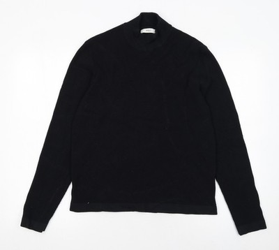 Marks and Spencer Herren Schwarz Waffel Strick Baumwolle Modal Stehkragen Pullover M