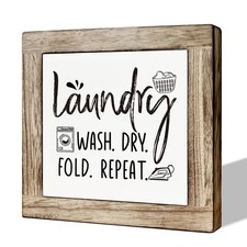 Laundry Room Decor, Laundry Steps Sign, Wash Dry Fold Repeat Sign, Wooden Sig...