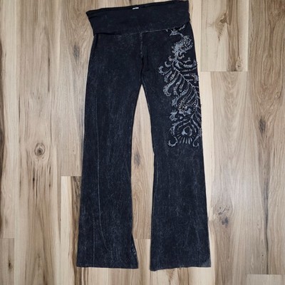 T-Party Womens Black Acid Wash BootLeg Pants L Yoga Loungewear Y2K Fold Waist