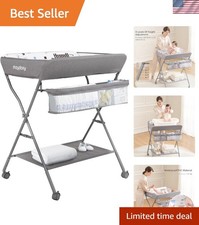 Baby Changing Table with Wheels, Portable Adjustable Height Folding Diaper St...
