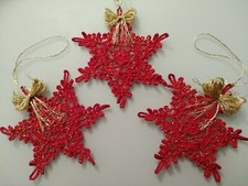 Tris stella natale uncinetto glitterato dorato con asola . Lavorato a mano