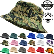 Unisex 100% Cotton Camo Bucket Hat Fishing Camping Safari Boonie Sun Summer 