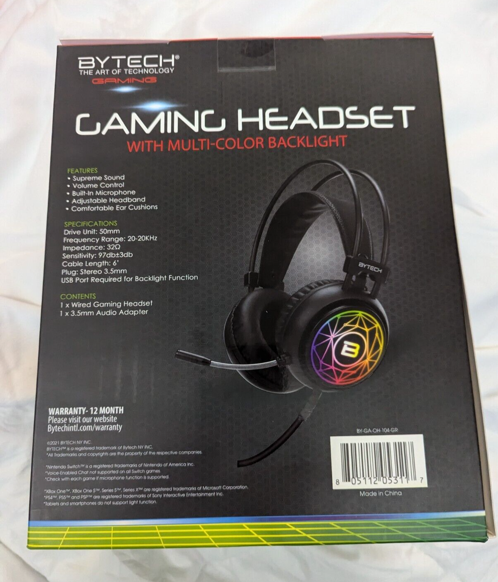 BYTECH Black Gaming headset with Multi-color Open box