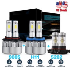 Combo H11 9005 5202 Led Headlight Blubs Kit Bright High Low Beam Fog Light 6000k