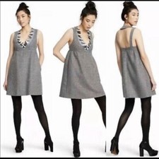 Anna Sui 20th Anniversary Tweed Bouclé Dress Size Medium Metallic Silver Grey