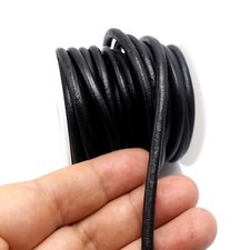 5 Yards Black Genuine Leather Cord - 4mm Thick Round String for Men  s Bracelets