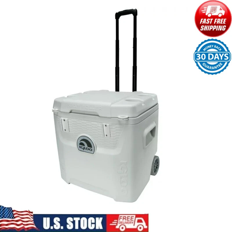 5-Day Marine Ice Chest Cooler W/ Wheels 2 Drink ＆ Fishing Rod