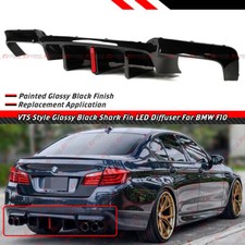 For 2011-16 Bmw F10 528i 535i Vts Style Gloss Black Shark Fin Led Rear Diffuser