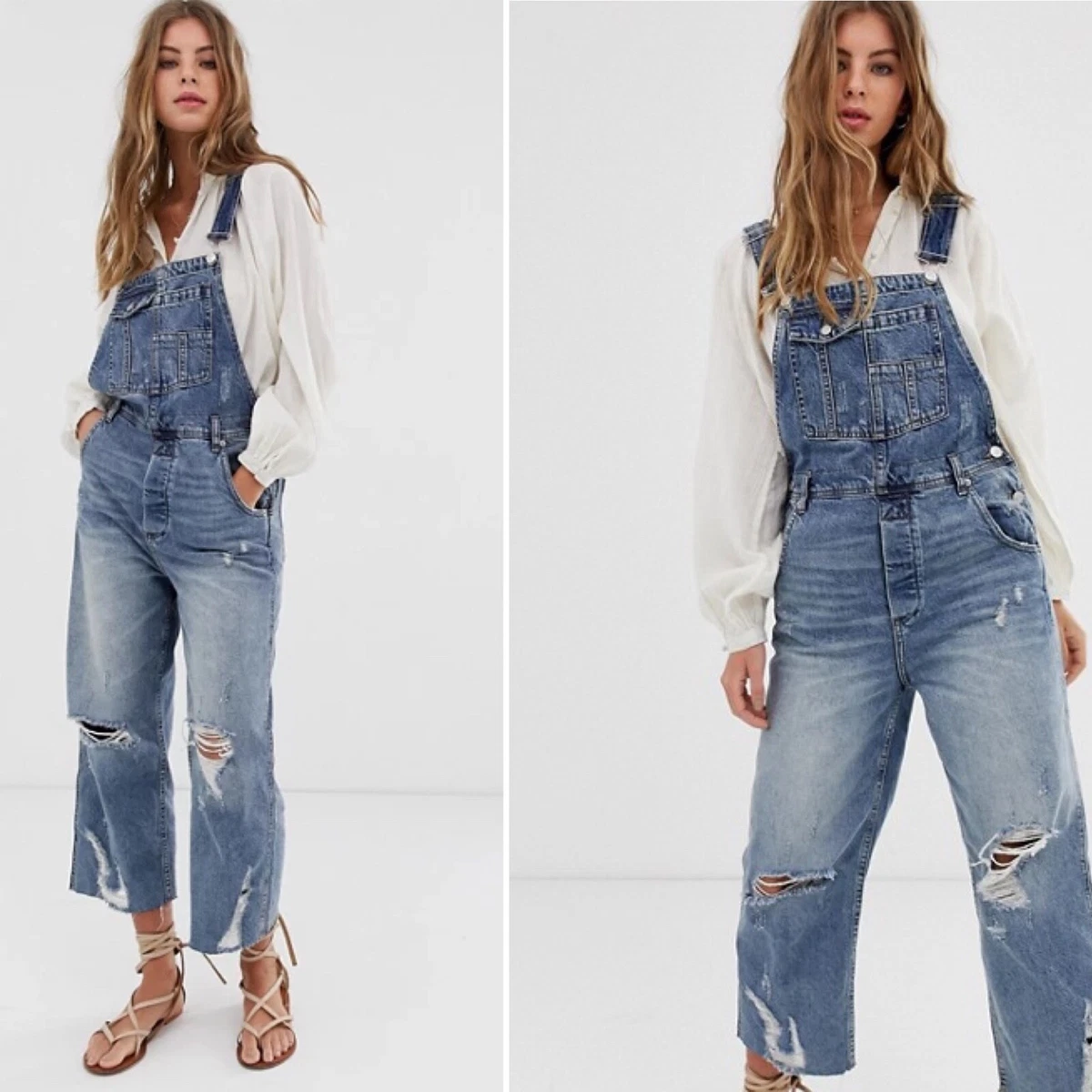 Free people hotsell distressed boyfriend overalls