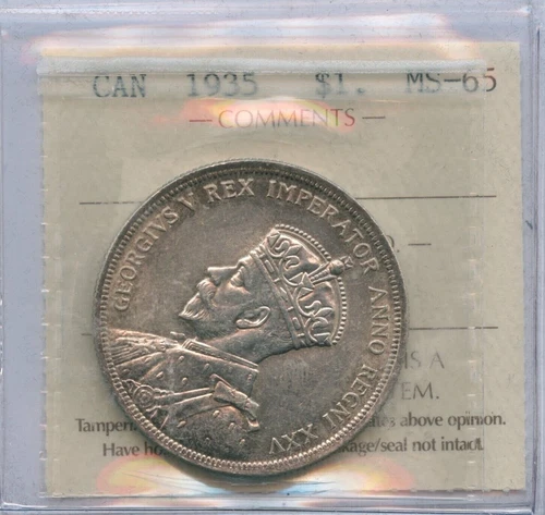 1935 Canada Silver Dollar - ICCS MS-65 - Cert #RO 580