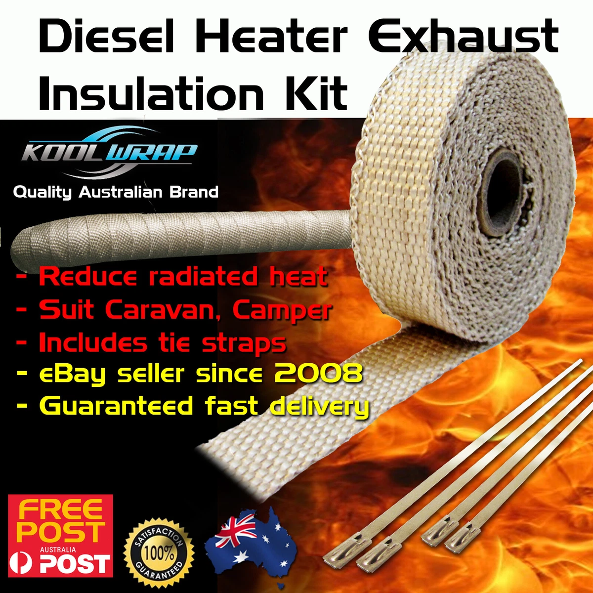 Diesel Heater Exhaust Pipe Insulation Kit Heat Lagging Camping Caravan Incl  ties 7426900204967 | eBay