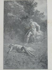 Orig. Antique 1905 Christian 5.75x8 Engraving Print: Cain Kills Abel, Noah & Ark