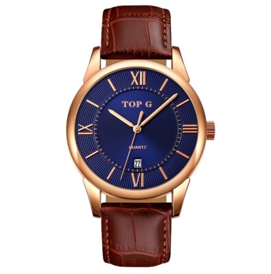 TOPG Men's Leather Quartz Waterproof Watch