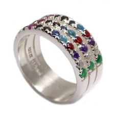Anillo Cabalá con Pecho Sacerdotal Piedras Hoshen Tres Filas Plata 925 Regalo