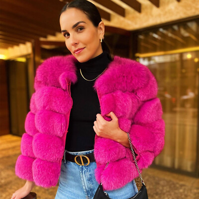 Luxury Women Genuine Fox Fur Coat Winter Natural Fur Jacket Short