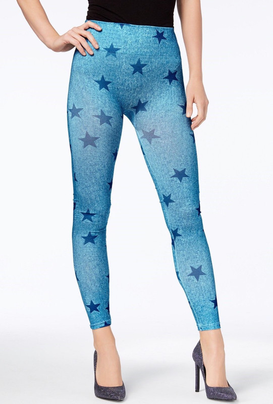 First Looks Blue Denim Star Seamless Soft/Stretch Leggings Size M/L