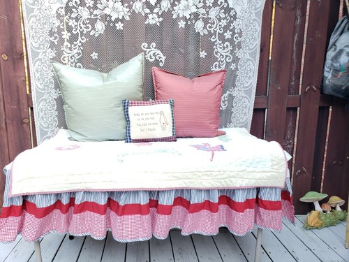 Cottagecore Farmcore Crib Skirt Ticking Stripe Gingham Crib Bedskirt - Picture 9 of 9