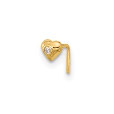 Real 14kt Yellow Gold 22 Gauge CZ Heart Nose Stud