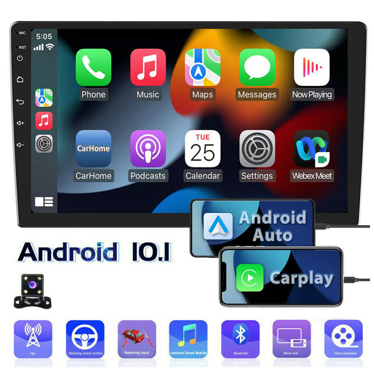10.1" Double Din Car Radio, Wireless Apple CarPlay, Android 