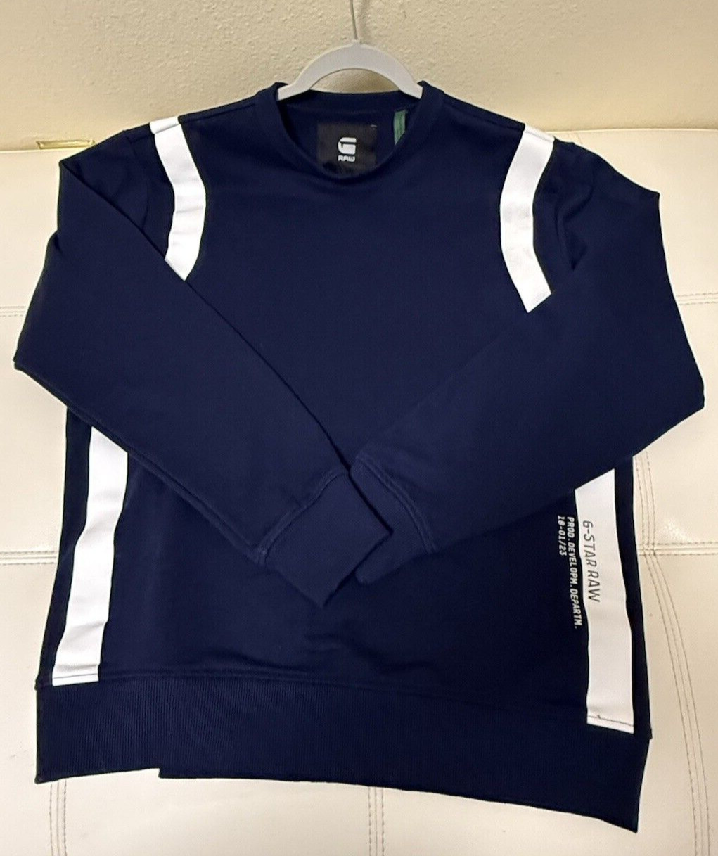 Men's G Star Raw Large Sport Insert Long Sleeve Sweater Blue White