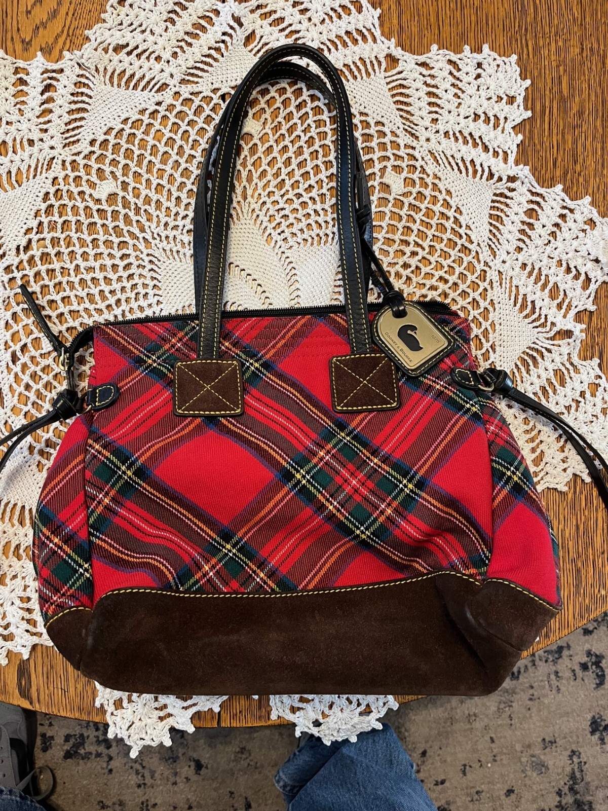 Dooney And Bourke Plaid Handbag Leather Bottom Cloth Purse Satchel Vintage eBay