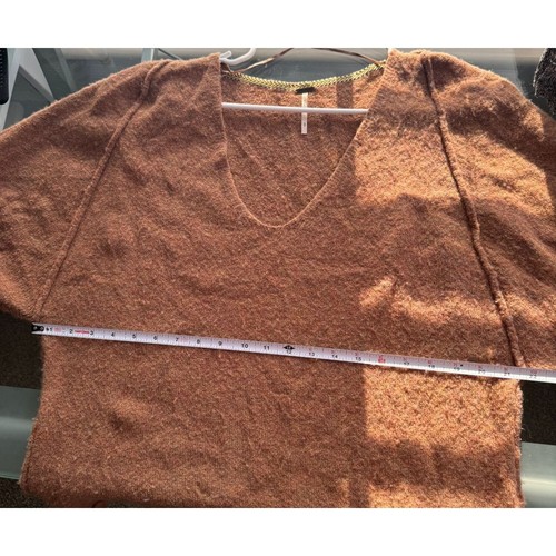 Free People Fringe Hem Irresistible Brown Knit Wool Blend Oversized Sweater S - Picture 7 of 8