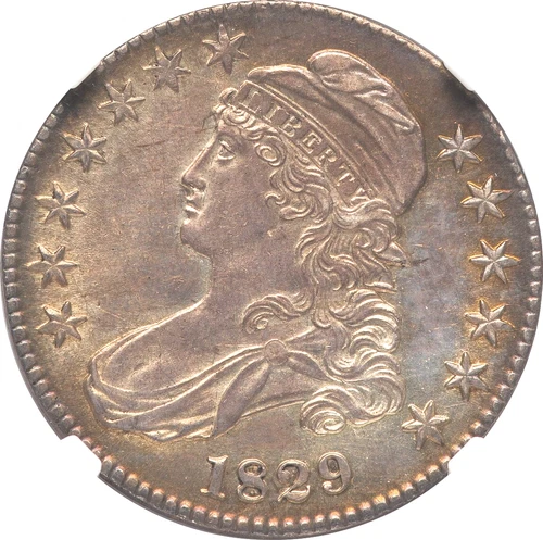 1829 Capped Bust Half Dollar NGC AU58 Amazing Sunset Toning Strong Luster Nice!
