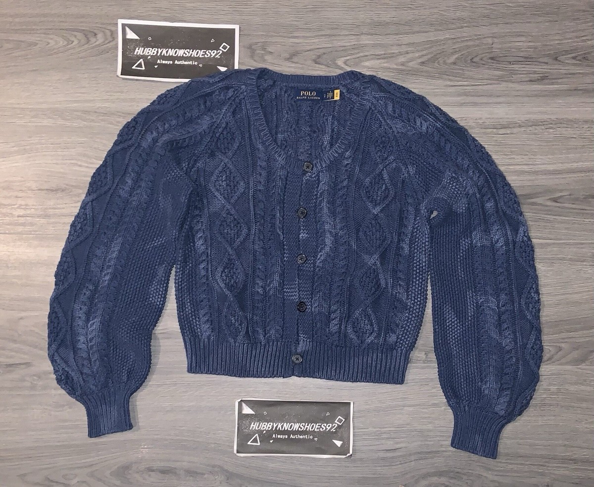 POLO RALPH LAUREN Women's Blue Indigo Tie-Dye Aran Knit