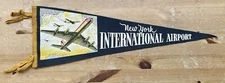 Vintage New York International Airport 25" Felt Pennant w Airplane Graphic