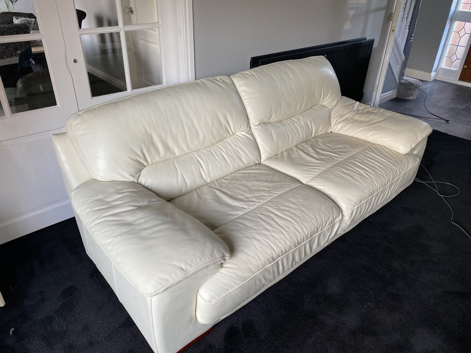 2 X 3 Seater Leather Sofas Cream Good Condition Bargain !!! eBay
