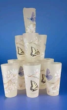 Drinkware 12 Pc Acrylic  Set  Frosted Tumblers Butterflies  Flowers 12 Oz Summer