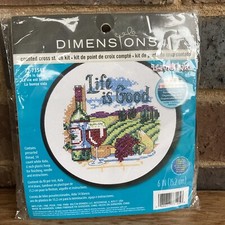 Dimensions Learn a Craft Cross Stitch Kit "Life is Good" w 6" Round Frame NEW