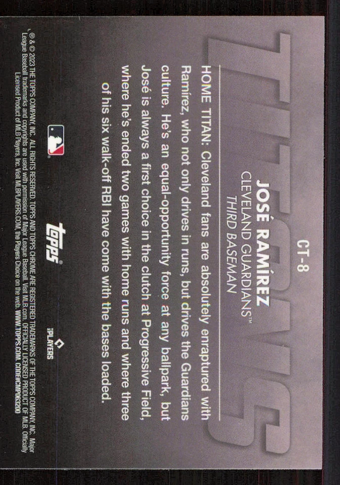 2023 Topps Chrome Titans #CT8 Jose Ramirez - Image 2 of 2