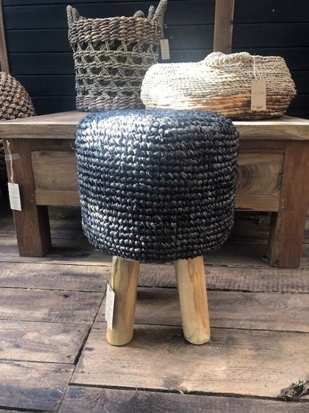 Teakholz Hocker Stuhl Sitz Puff Schemel Geflochtener Hocker-image