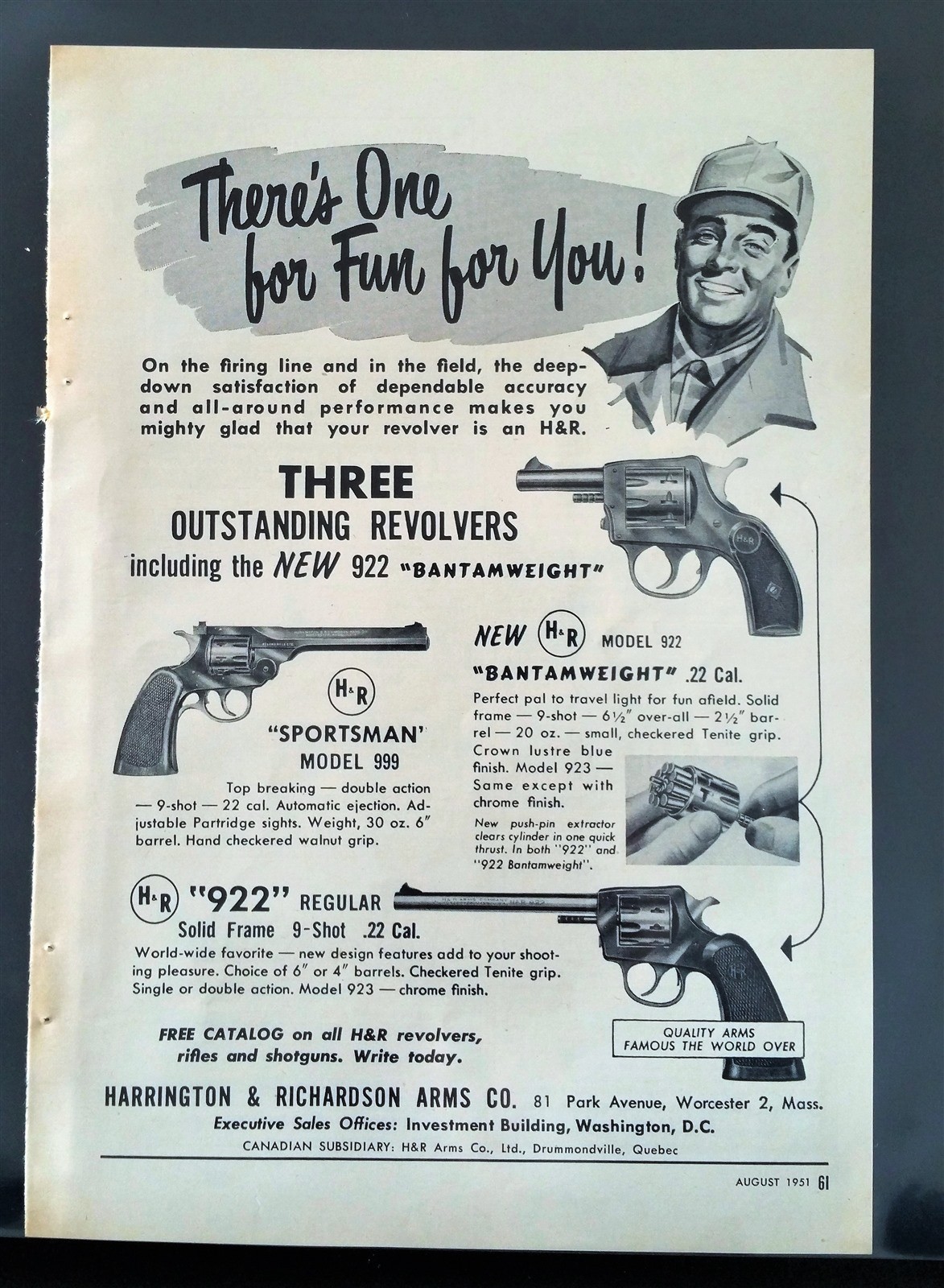 1951 Harrington &amp; Richardson 922 Bantamweight &amp; Sportsman Model 999  Revolver Ad | eBay