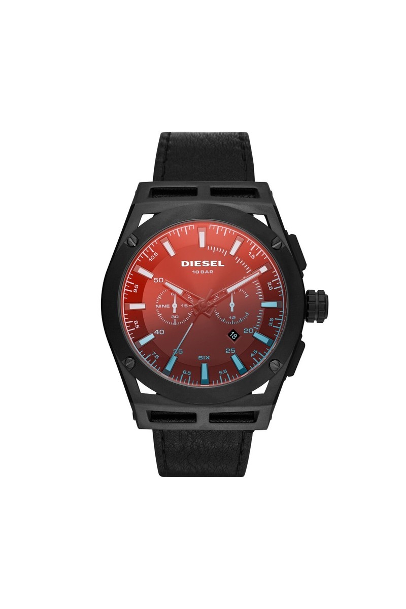 watch diesel Timeframe Chronograph Black Leather Men Watch RRP