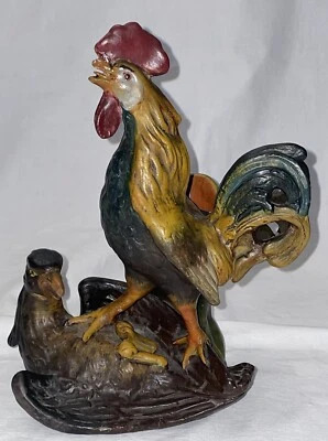 PORTE BOUQUET EN TERRE CUITE COQ TERRASSANT L'AIGLE ALLEMAND ALLEGORIE - Photo 1/4