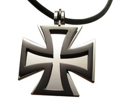 Kikuchi Herren Halskette Anhänger Kreuz Edelstahl Silber Schwarz Männer Halsband